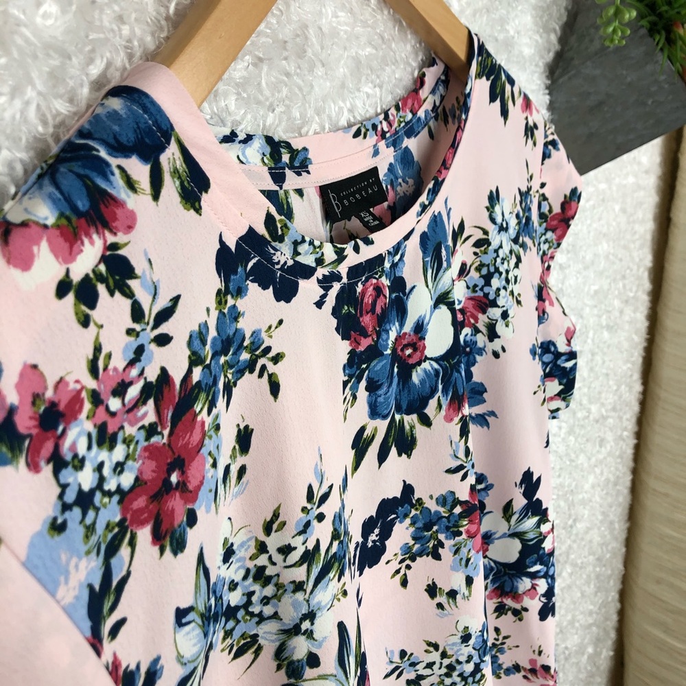 Bobeau Pink Floral Print Cottagecore Short Sleeve Top Size XS - Picture 7 of 7